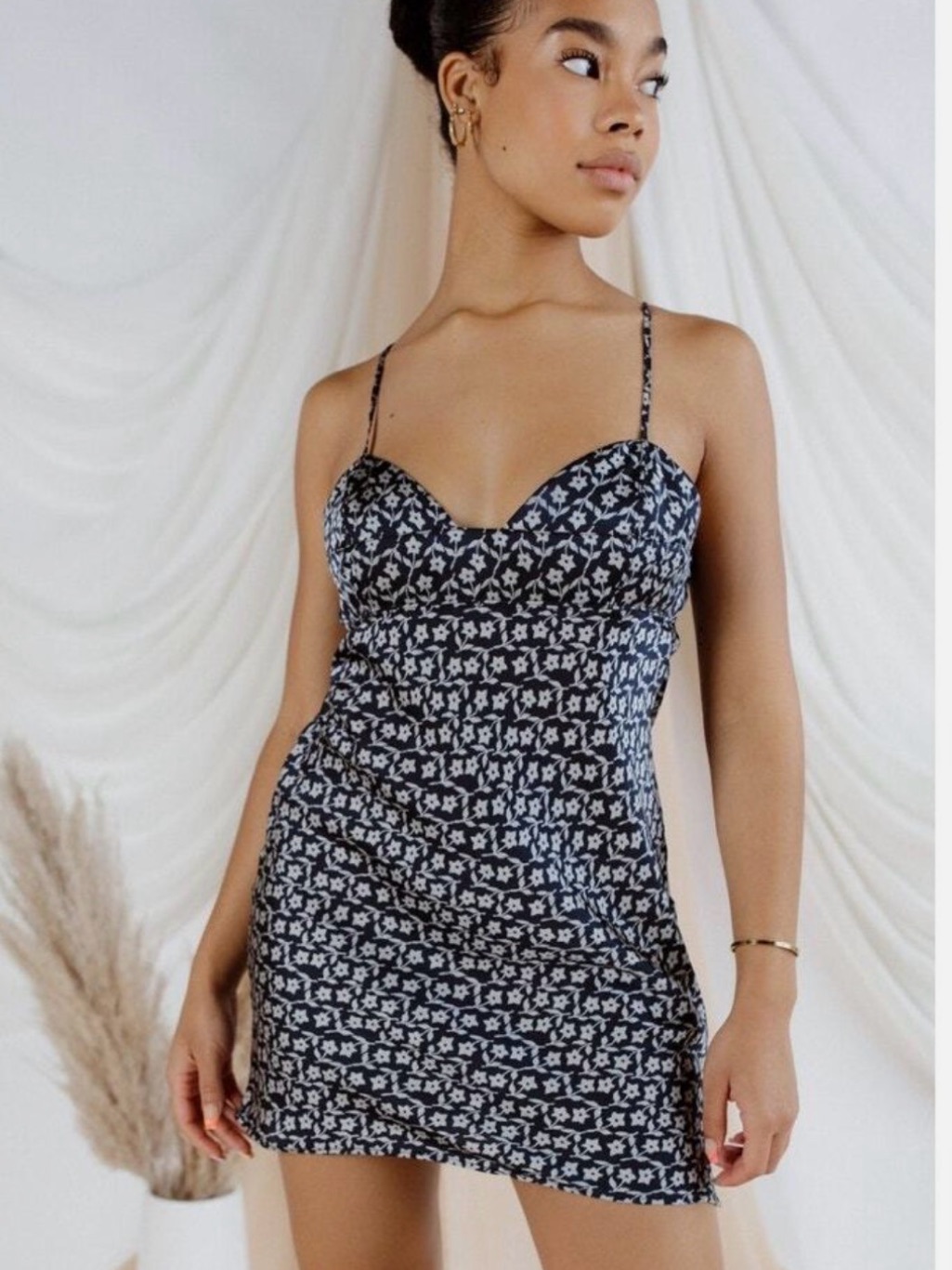 Free People Navy And White Floral Slip Mini Dress